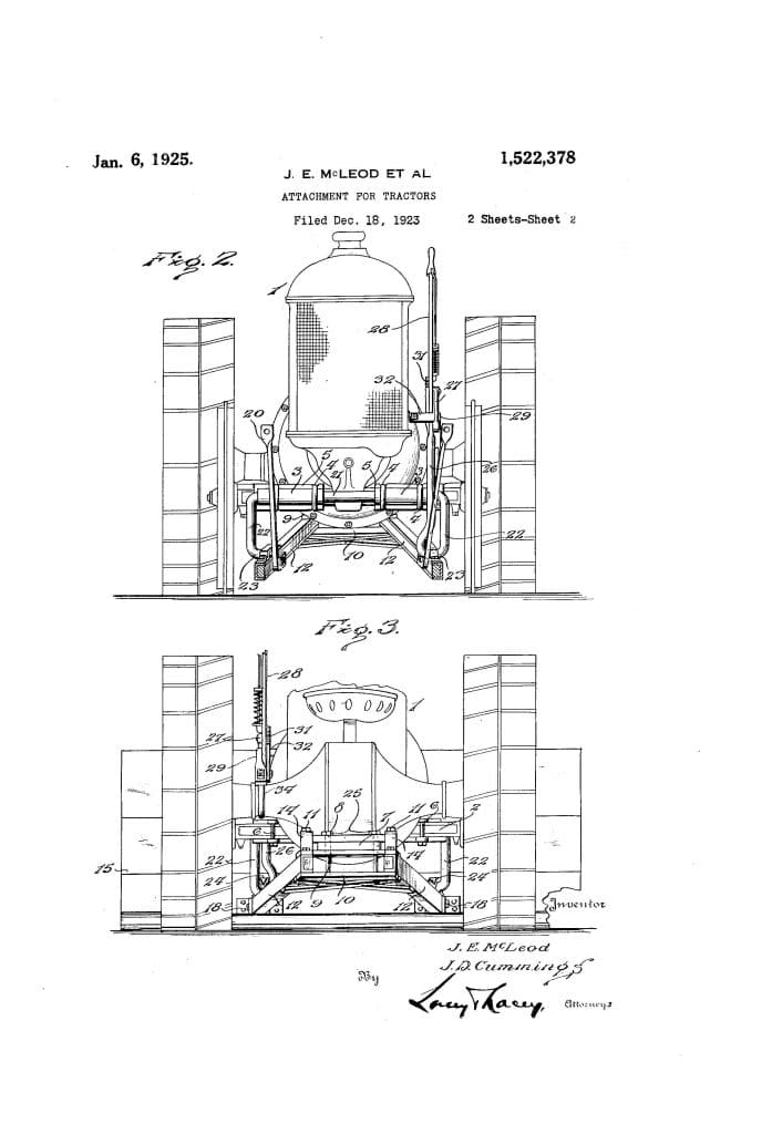 Bulldozed | Cummings and McLeod 1925 approved patent for “scraper blade mounted” on a tractor.