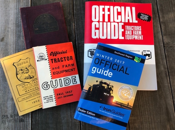 A collection of Official Guides (Tractor Blue Books) from throughout history