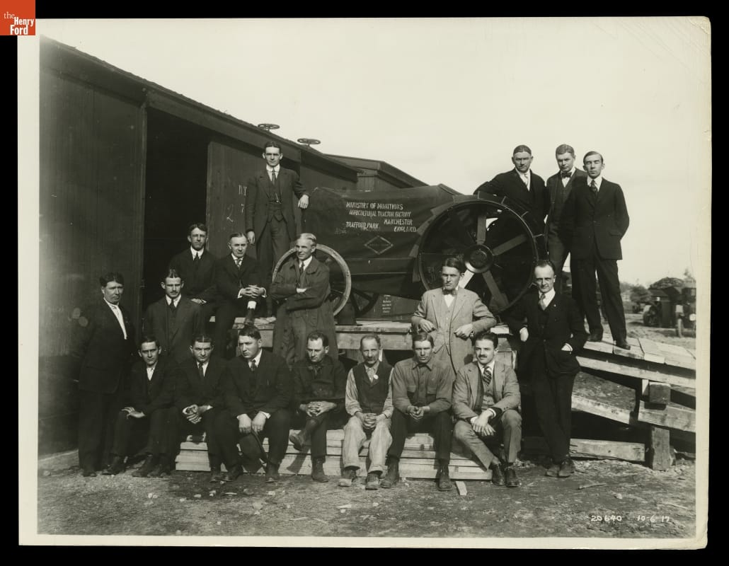 Henry Ford and executives with the first commercial Fordson Tractor